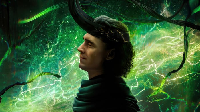 Loki with green cosmic background
