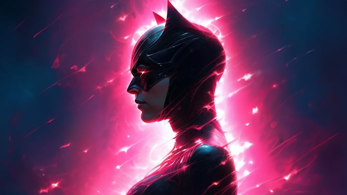 Catwoman in a pink energy field