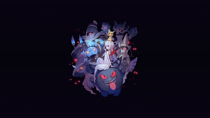 Pokemon: Dusknoir, Mismagius, Gengar, and others with a girl