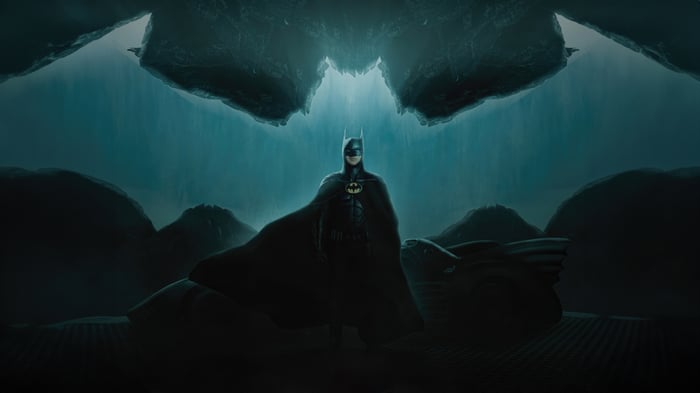 Michael Keaton as Batman in a cave