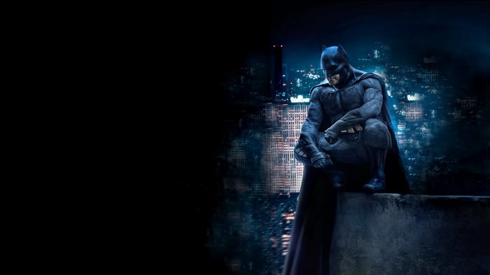 Batman Crouching on a Ledge Overlooking City