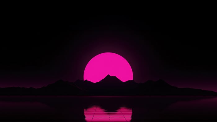 Synthwave Sun Over Mountains and Water