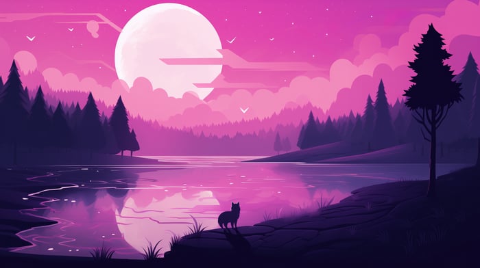 Minimalist Fox by the Lake at Sunset