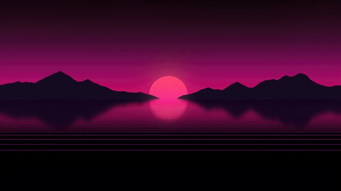 Synthwave Sunset Over Mountains and Water