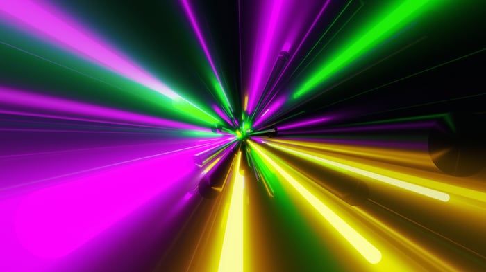 Abstract 3D tunnel with neon light beams