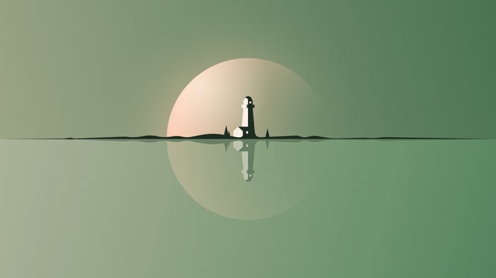 Minimalist lighthouse reflection at sunset