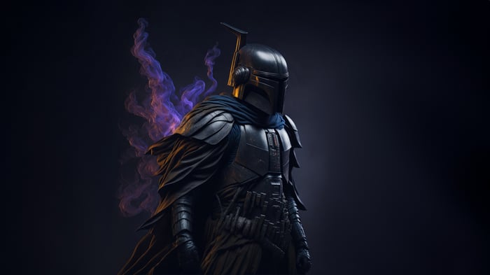 Mandalorian with purple smoke