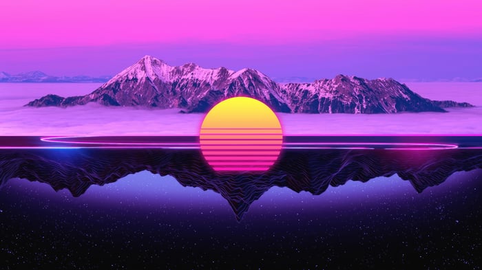 Synthwave Mountains and Sun Reflection