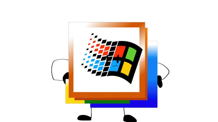 Windows XP logo with arms and legs