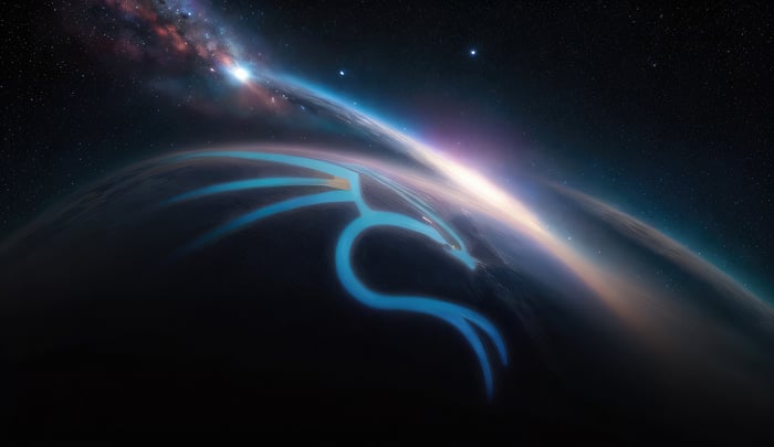 Kali Linux logo on a planet in space