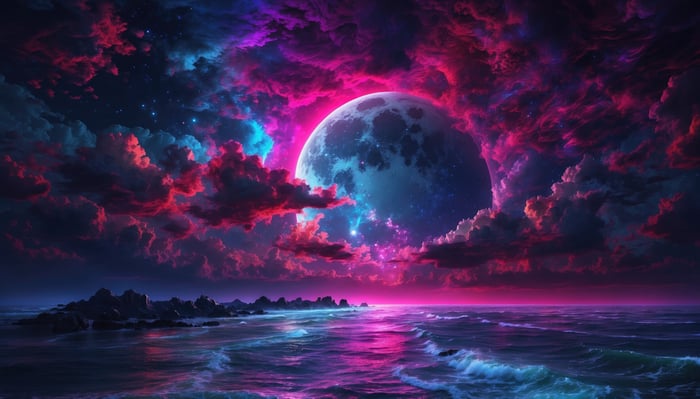 Neon Glow Under Midnight Moon