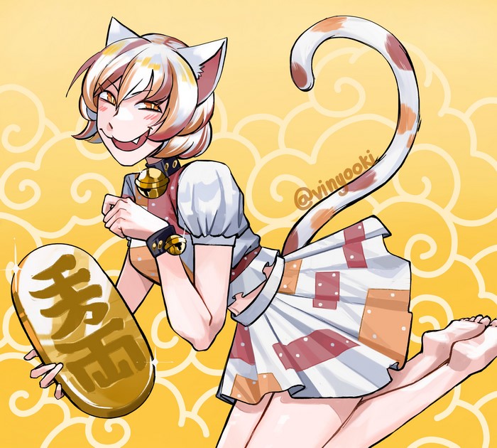 Goutokuji Mike from Touhou holding a golden coin