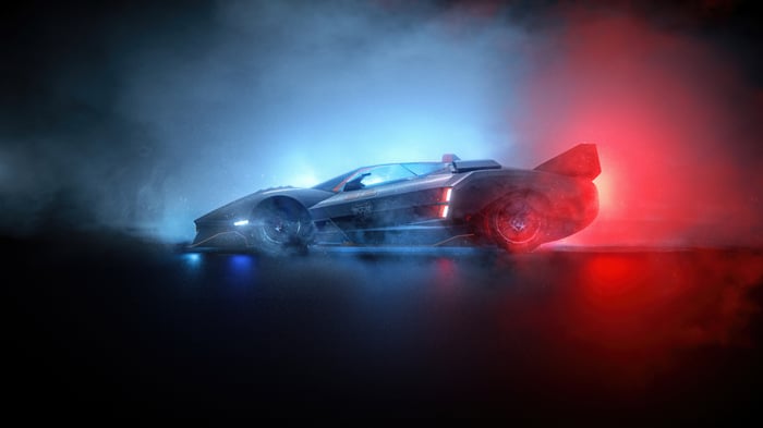 Futuristic Lamborghini police car in smoke