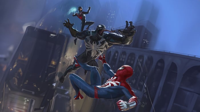 Marvel's Spider-Man 2 Game: Venom, Spider-Man, and Miles Morales fight