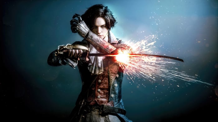 Lies of P character with sword and sparks