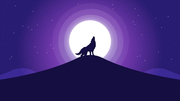 Wolf howling at the moon illustration