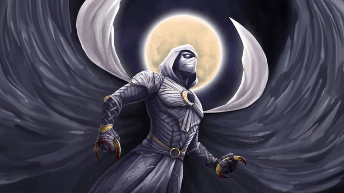 Moon Knight in front of a full moon