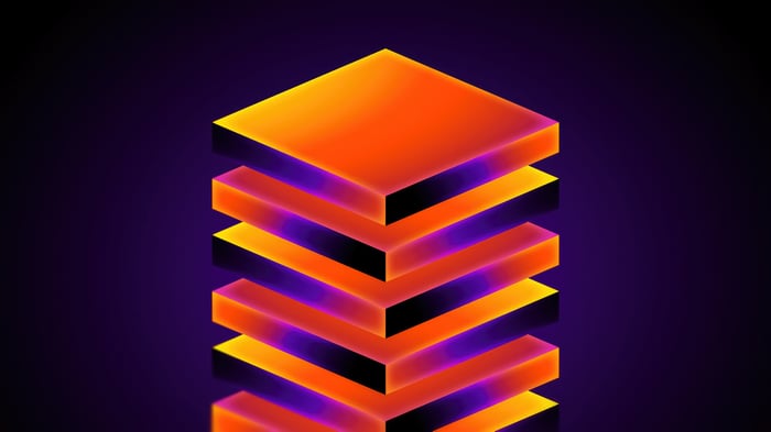 Abstract stacked geometric shapes with glowing edges