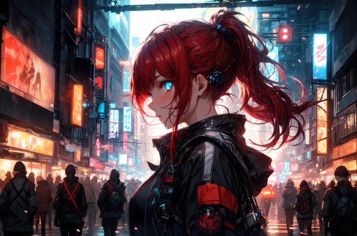 Neon Lit Tech City Heroine