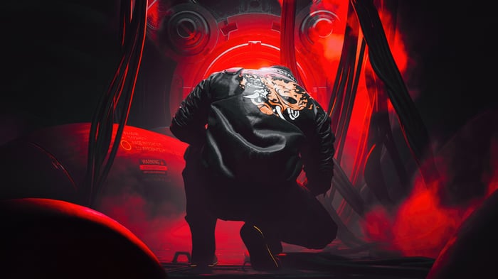 Phantom Liberty Cyberpunk 2077 character crouching
