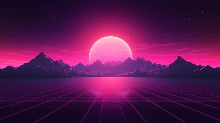 Synthwave Electro Landscape with Mountains and Sun