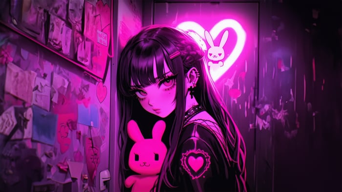 Kawaii Neon Anime Girl with Bunny