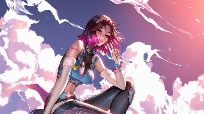 D.Va from Overwatch posing in the clouds