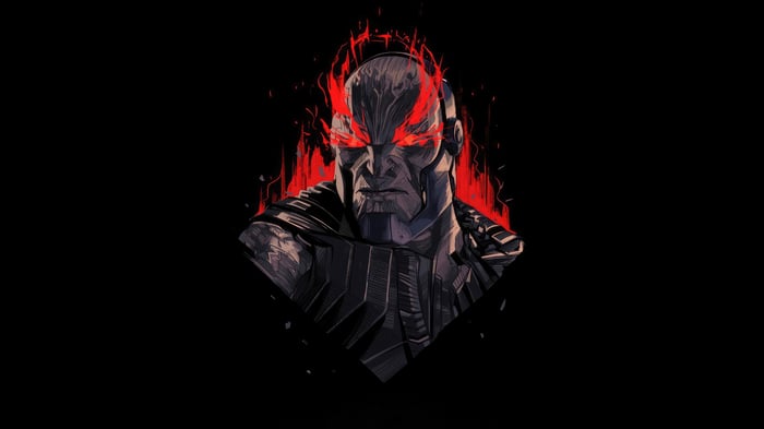 Darkseid with glowing red eyes