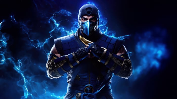Sub Zero from Mortal Kombat with blue lightning