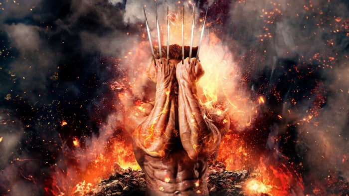 Wolverine with Claws Extended in Fire