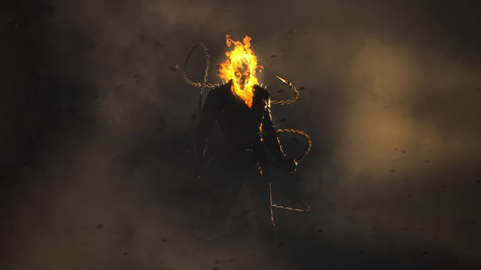 Ghost Rider with flaming skull and chains