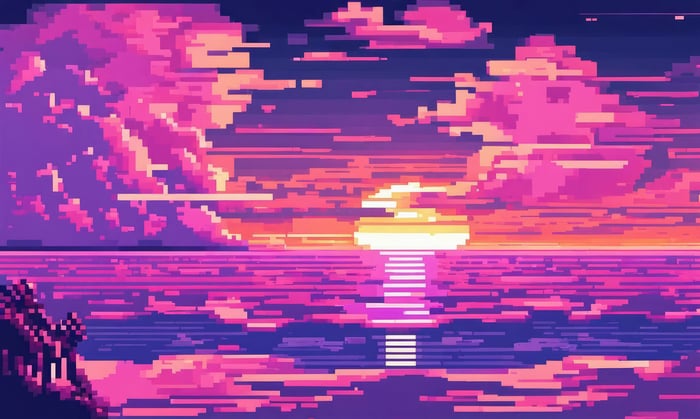 8 Bit Pixel Art Sunset Over Water