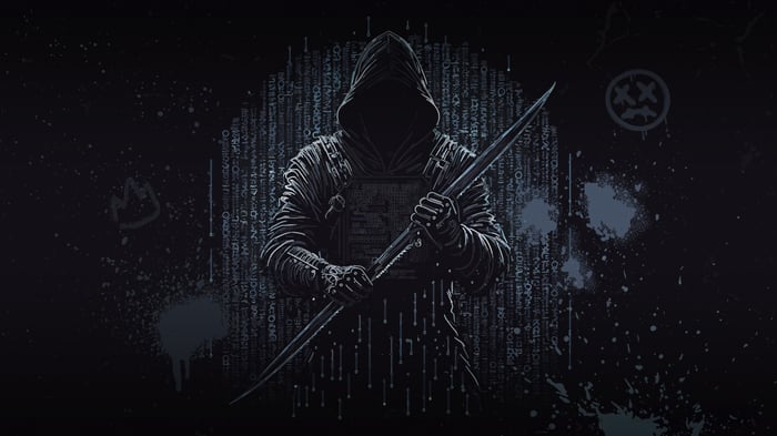 Hacker in a Hood Holding a Sword