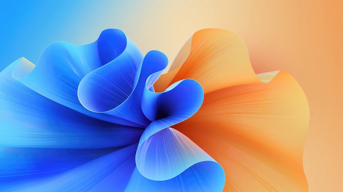 Abstract blue and orange flowing shapes