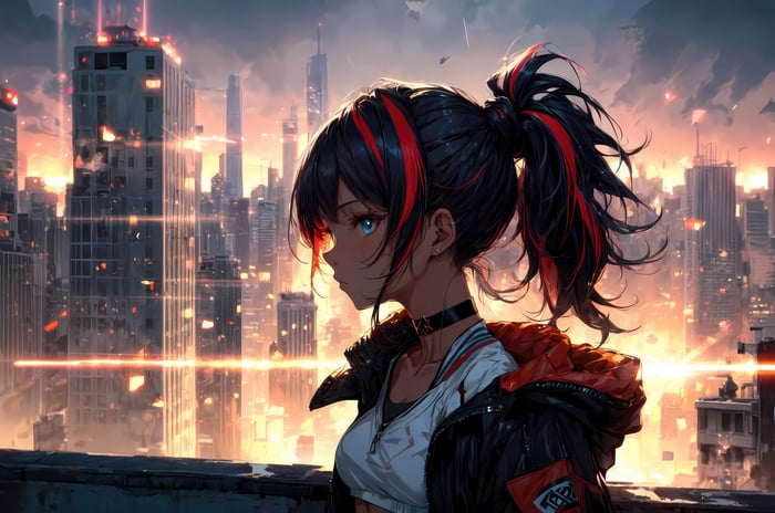 Anime Girl in a Futuristic Cityscape