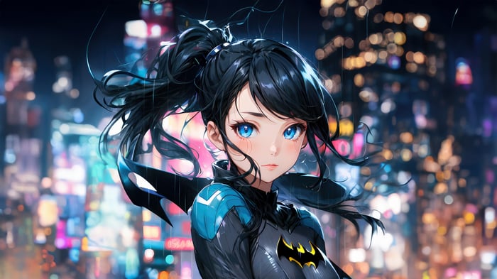 Anime Batwoman Girl in a City at Night