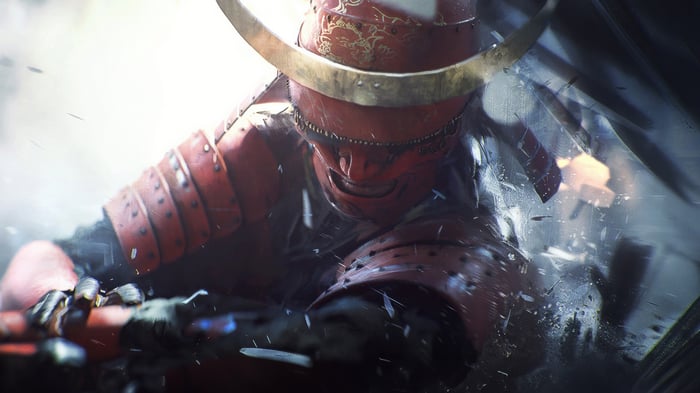 Samurai warrior in red armor