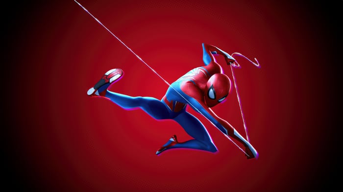Spider-Man swinging through the air