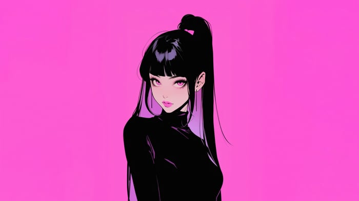 Anime girl with a ponytail on a pink background