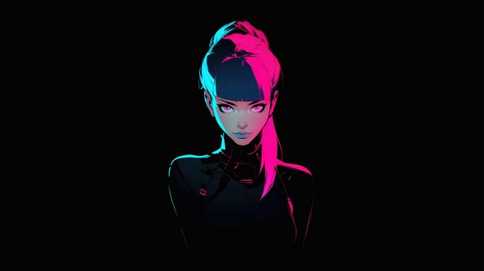 Anime Girl with Neon Pink and Blue Lighting