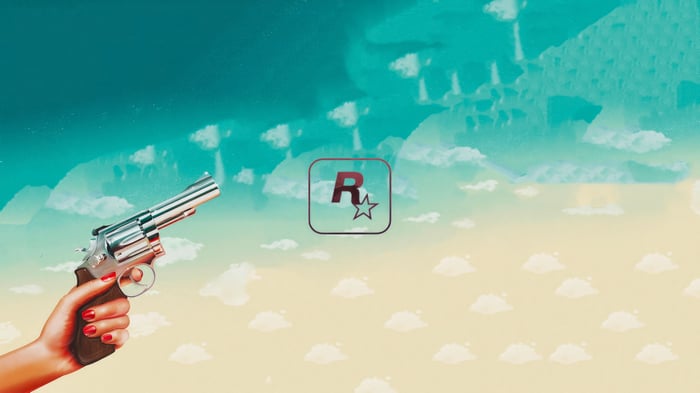 Rockstar Games logo with a revolver and clouds