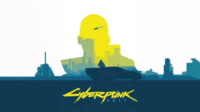 Cyberpunk 2077 Minimalist Art with Cityscape and Car