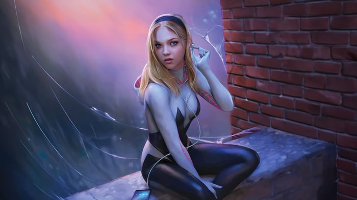 Gwen Stacy Listening to Music on a Rooftop