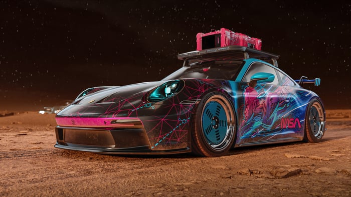 Porsche 911 GT3 with NASA livery on Mars