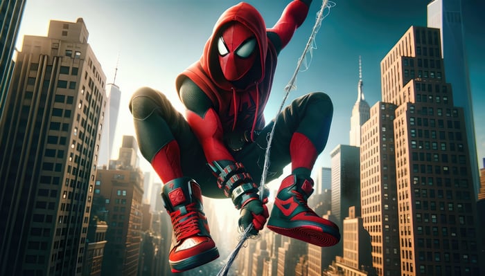Spider-Man swinging through New York City
