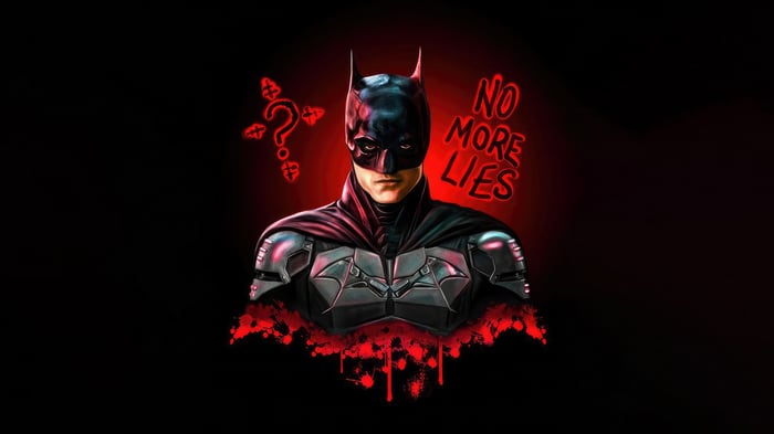 The Batman with "No More Lies" and Riddler's Question Mark