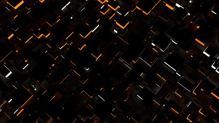 Abstract CGI blocks with orange and white lights