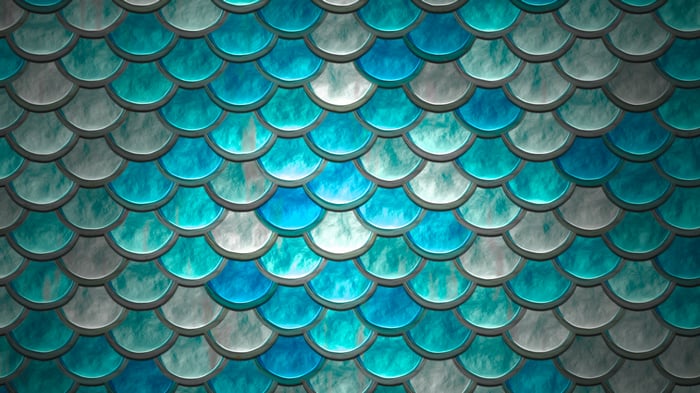 Turquoise and Cyan Scalloped Mosaic Pattern