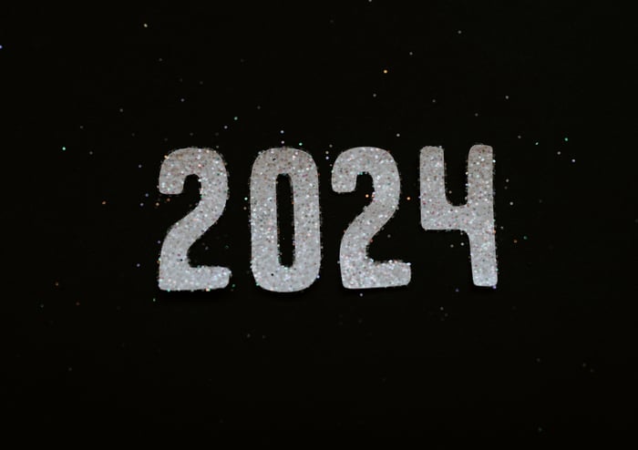 Glittery 2024 numbers on black background