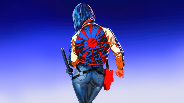 Woman with a katana and a red holster